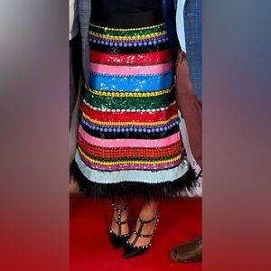 Alice + Olivia Vibrant Beaded A-Line Skirt